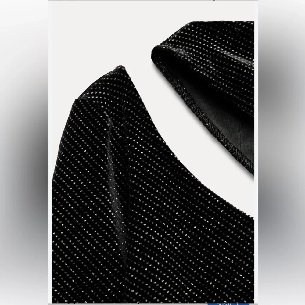 ZARA black glitter velvet asymmetrical bodysuit - Picture 7 of 9